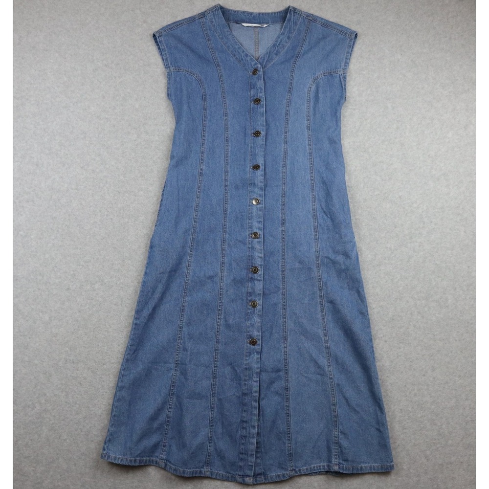 G Kale Dress‎ Womens PS Petite Small Denim V-Neck Button Front Blue Sleeveless